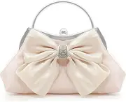 [QTKJ] Handbag for Women, Bow Tie Evening Bag, Satin Shoulder Bag, Pink Underarm Package, Crossbody Bag for Wedding, Prom, Parties, Travel, White, One Size