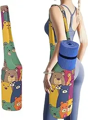 JKLQWH Colorful Bears Printed Yoga Mat Bag Long Tote with Pockets for Your Yoga Accessories Exercise Yoga Mat Carrier Holder Multi-Functional Storage Bag Holds Most Pilates Mats