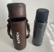 Vintage Aladdin Thermos Silver Gray in Tuffy's Brown Zipper Case Open box no tag