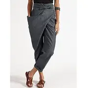 Women's Normal Dress Pants Streetwear Casual Lounge Ankle-Length Mid Waist Solid Colored Patchwork Comfort Breathable Inelastic Work Daily Black Navy Blue Gray