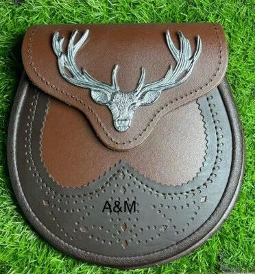 Brown Stag Head Leather Sporran