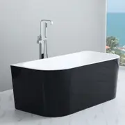 1400-1700*795*580mm Poseidon MBBT Matt Black And White Oval Acrylic Back To Wall Freestanding Bathtub