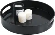 Kichvoe Round Serving Platter Tray with Handles, Decorative Tray for Coffee Table Black Storage Tray for Serving, Displaying, Organizing