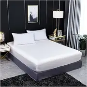 [BoNene] Queen Sheets Fitted Sheet Natural Silk Elastic Band Bed Sheet Luxury Solid Color Double Queen Size Real Silk Mattress Cover Queen Sheet Set (Color : White, Size : 150x200x25cm)