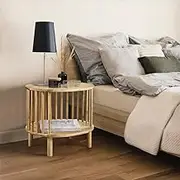 Furb Bedside Table with Storage Drawer Bamboo Side End Table Small Narrow Nightstand for Living Room Bedroom Furniture, 45x38x40cm