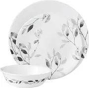 [CORELLE] 1126026 12-Piece Vitrelle Misty Leaves Chip and Break Resistant Dinner Set, Grey 29.5 x 14.5 x 29 cm