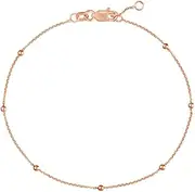 [JewelryWeb] 14k Rose Gold 2mm Bead Station Sparkle Cut Cable Adjustable Chain Bracelet 19 Centimeters Link-Bracelet for Women and Men