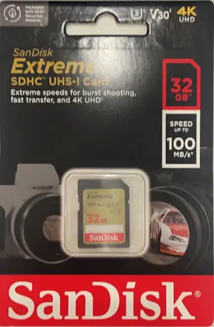 SanDisk 32GB 32G SD【100MB/s Extreme】SDHC SDSDXVT-032G 4K U3 A2 V30 相機記憶卡裝 相機記憶卡