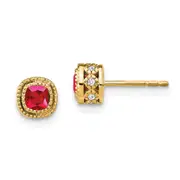 14k Yellow Gold Cushion Ruby and Real Diamond Earrings