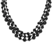 Fashion 1928 Jewelry Black-Plated Jet Black Glass Faceted Bead Graduated Three Strand Adjustable 16 Inch Necklace With 3 Extension