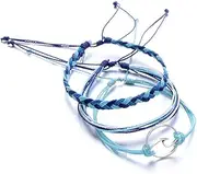 [Xiao Hua] Namzi Bracelets 3Pcs/Set Multi-Layer Women Rope Boho Beach Anklet Handmade Sea Wave Bracelet - Blue, 1, alloy