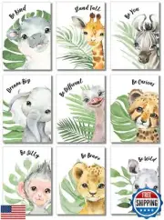Baby Safari Animals Wall Art Prints - Nursery Decor - Set of 9 - Watercolor J