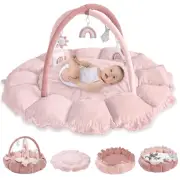 5-In-1 Convertible Baby Play Gym with 6 Toys, Tummy Time Mat for Sensory Develop
