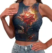 [Fowototi] Tops for Women Breathable High Neck Sleeveless Backless Tank Top Sexy Slim Fit Crop Tops Causal Workout Outfit
