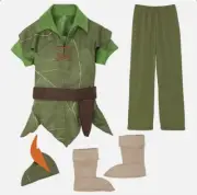 NWT Disney Store Peter Pan Boys Costume Halloween Dress Up Shirt Pants Hat