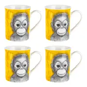 4PK LMD Dots By Donna Ollie The Orangutan New Bone China Mug Teacup 360ml Yellow