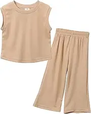 [FEOYA] Children's Suit Girls Summer Set Tank Tops with Trousers Outfit Soft Plain Baby Set Casual Clothing Sets Thin Summer Clothing Comfortable Clothing Set Airy Leisure Suit 1-10 Years