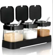 Mlici Condiment Jar Spice Container with Lids and Spoons, 8Oz Clear Glass Condim