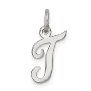 Sterling Silver Rhodium-Plated Script Letter T Initial Charm