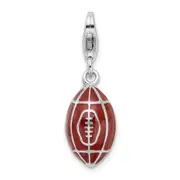 Sterling Silver Amore La Vita Rhodium-Plated Polished 3-D Enameled Football Charm With Fancy Lobster Clasp