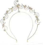 Goddess Halo Crown Headband with Moon Stars - Gold Glitter Rhinestone Headpiece