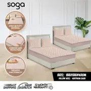 SOGA 2X 138cm Beige Quilted Fleece Mattress Clover Bedsheet Cover W/ Pillowcase