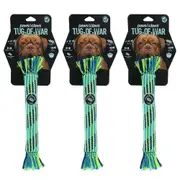 3x Paws & Claws 30cm Tug-Of-War Dog Chew Toy Rubber Core Rope Puppy Play BL/GRN