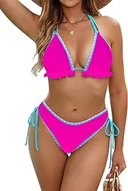 [FactME] Womens Triangle Bikini Sets Sexy String Two Piece Swimsuit Halter Color Block Cheeky Bathing Suit