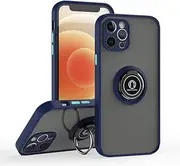 Cavor Case for iPhone 12 Pro (6.1") Soft Slim Fit TPU Case PC Bumper 360° Rotation Ring Holder Kickstand Phone Cases [Work with Magnetic Car Mount] Shockproof Protective Cover-Navy Blue