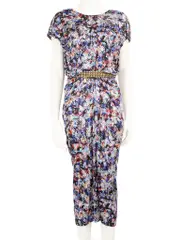 Patterned Gemstone Detail Midi Dress