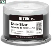 50-Pak RITEK PRO 4X Shiny-Silver Top 4.7GB DVD+RW Media in Cakebox
