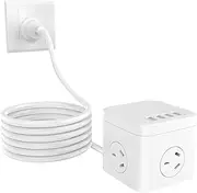 Powerboard USB, MKSENSE Cube Power Strip with Switch, Surge Protector Power Board with 3 AC Outlet, 4 USB-A Charging Ports,1.8 Meter Extension Cord,SAA Approved, 7 in 1 Power Board for Home Office