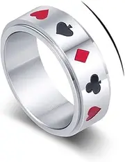 [xuanhang] Mens Stainless Steel Poker Card Pattern Spinner Fidget Rings For Men Women,Silver Black Ace Poker Playing Card Ring Carved Biker Band Anxiety Ring Jewelry For Men,Man Punk Motorcycle Titanium Steel