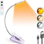 Glocusent Lightweight Rechargeable 10 LED Amber Book Light for Reading in Bed, Eye-Care Clip-on Reading Light up to 80 Hours, 3 Brightness X 3 Color Modes, Perfect for Bookworms, Kids & Travel