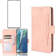 Compatible with Samsung Galaxy Note 20 5G Wallet Case and Tempered Glass Screen Protector Card Holder Credit ID Slot Flip Leather Phone Cover for Note20 Notes 20s Twenty Not S20 Women Men Rose Gold