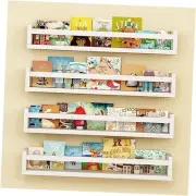Set of 4 Wall-Mounted Kid's Bookshelf - White Floating Nursery Book Shelves -