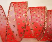 5 Yards Red Gold Polka Dot 1 1/2" Wired Ribbon Christmas 5 Yds