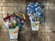 Get Well/Feel Better Soon Gift Basket-Box With Candy-Cookies-Snacks & Blue Bow