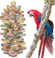 Large Bird Toy for Large Parrot Toy Bird Chewing Toy Natural Wooden Multicolor B