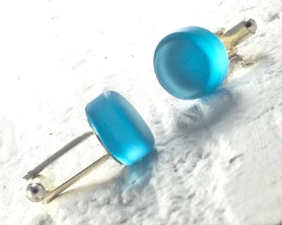 Gin Cuff Links from Recycled Bombay Sapphire Bottle - Upcycled Blue Glass