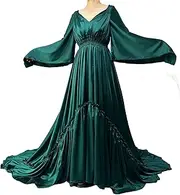 [D&J DON&JUDY] Don&Judy Long Sleeve Soft Chiffon Backless Dresses Silky Soft Gowns Pregnancy Dress for Photo Shoot Baby Shower