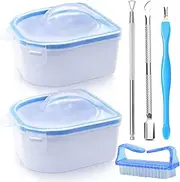 Nail Soaking Bowl, 2PCS Nail Soak Off Bowl Acrylic Soak Off Bowl Remover Manicure Bowl with Cuticle Peeler, Cuticle Pusher, Dead Skin Pusher, Nail Brush for Nail Gel Polish Cuticle Remover Nail Salon