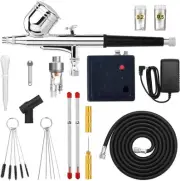 Dual Action Mini Air Compressor Airbrush Kit with Spare Nozzle Needle