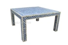 Indian Handmade Bone Inlay Mughal Design Coffee Table Blue Color