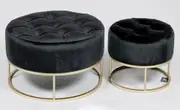 Nested ottoman sets velvet stools with gold metal base in black