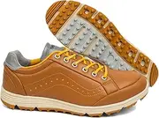 [WCXTY] Men's Golf Shoes,Comfy Soft Golf Shoes Mens Spikeless,Casual Breathable Walking Junior Golf Footwear,with Arch Support,Lace Up Design,All Weather Breathability (Color : Yellow, Size : 10)
