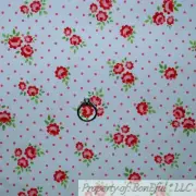 BonEful FABRIC FQ Cotton Quilt White Pink Rose Bud Flower Polka Dot Green Leaf S