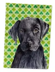 SC9284CHF Labrador Black St. Patrick's Day Shamrock Portrait House Flag Large