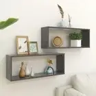 Wall Cube Shelves Set of 2 Grey Engineered Wood Storage Solution 60x15x23 cm