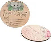 ERINGOGO Baby Name Decor 2 Pack Sign Wooden Birth Announcement Personalized Baby's Details Nursery Decor Photo Prop